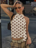 FDYOUI Elegant Bandage Off Shoulder Polka Dot Tank Tops for Women 2026 Summer Sleeveless Crop Top T-shirt Female Slim Corset