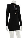 Ahagaga Fashion Women's Mini Dress Solid Hollow Out Regular Long Sleeves Sheath Bodycon Sexy Club Basic Casual Streetwear Female