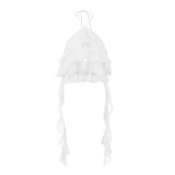 Women Summer Crop Tank Tops Solid Color Tie-Up Halter Neck Ruffles Casual Vests Backless Sleeveless Crop Tops Streetwear