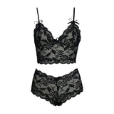2026 New Floral Thin Lace Lingerie Set Women Triangle Cup Bralette Adjustable Strap Printed Intimate Underwear Suit