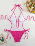 S - XXL Halter V Neck Wrinkled Female Swimwear One Piece Swimsuit Women Backless Monokini High Cut Bathing Suit Swim Beach Wear