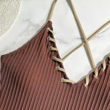 V Neck Wrinkled Ribbed Cross Backless One Piece Swimsuit Women Swimwear Female High Leg Cut Monokini Bather Bathing Suit Swim