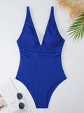 2026 V Neck Swimsuit One Piece Solid Vintage Swimwear Women One-piece Bathing Suit Female Padded Beach Wear Swimming Beachwear