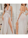 Women Lingerie Chemise Nightdress Lace Split See-Through V-Neck Sleeveless Nightgown Sleepwear Slips Nightie with Thong