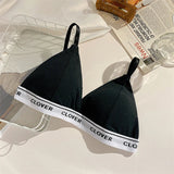 Women Cotton Bra Non-wire Bralette with Pad Wireless Letter Print Bras for Women Sexy Deep V Triangle Cup Underwear