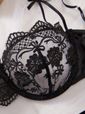 Lady Floral Embroidery Lingerie Set Women Sheer Bra and Brief Underwear Set Satin Sexy Intimates Underwear