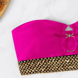 2Pcs/Set Women Bikini Set Ring Connection Off Shoulder Bathing Suit Elastic Waistband Backless High Cut Lady Beach Bikini Suit