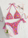 S - XL Floral Flower Printed Halter Bikini Women Swimwear Female Swimsuit Bather Bathing Suit Swim Two-pieces Bikini set K8104