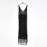 Sexy Fringe Tassel Knitted Crochet Tunic Beach Cover Up Women Long Dresses Cover-ups Beach Dress Beach Wear Beachwear Female