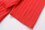 Foridol Red Knitted Polo Dress Autumn Winter Women Dress Casual Elegant Maxi A-line Hollow Out  Dress Slim Christmas Party