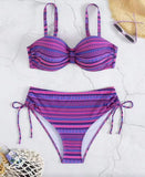2026 Strappy Drawstring High Waist Bikini Women Stripe Swimwear Female Sexy Swimsuit Bather Bathing Swimming Swim Suit Beachwear