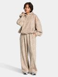 Vintage Leopard Hooded Sweatshirt Suit Loose Fit Contrast Line Wide Leg Trousers Fashion Athletic Tracksuit Outfit