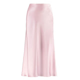 Women's Summer High Waist Skirt Solid Color Long Satin Skirt for Travel, Beach, Shopping
