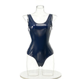 Japanese Anime School Swimsuit Women Sukumizu PU Leather One-Piece Bodysuit Jumpsuit Swimwear Lolita Style Bathing Suit