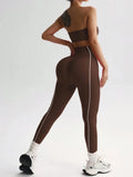 Women Strapless Bandeau Sports Bra Seamless High Waist Yoga Leggings Set Padded Workout Fitness Gym 2 Piece Outfits