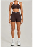 Women's Seamless Yoga Sets Sports Gym Fitness High-Waist Hip Lifting Shorts Suits Training Running Workout Beautiful Back Sets