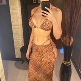 XS - L Leopard With Skirt Halter Bikini Female Swimsuit Women Swimwear Three-Pieces Bikini Set Bather Bathing Suit Swim V6630