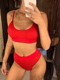 S - XL Sexy Female Swimsuit High Waist Bikini Women Swimwear Two-Pieces Bikini Set Bather Ribbed Bathing Suit Swim Lady V2375