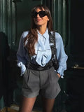 Foridol Ruffles Folds Light Blue Office Lady Satin Shirt Blouse Long Sleeve Spring Fashion Solid Button Up Blusa Autumn 2025
