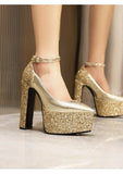 Spring and Autumn New Pattern Fashion European Style Super-high Heel Women's Shoes Banquet Sequin Sexy High-heeled Women Shoes