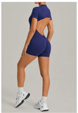 Women's Seamless Yoga Jumpsuits Sports Fitness Beauty Back Slim Fit Short-Sleeves One-Piece Workout Gym Training Bodysuits