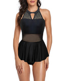 2026 Halter String Solid Swimsuit One Piece Sexy Black MeshSwimwear Women Bathing Suit Female Swimming Summer Beachwear Bodysuit