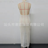 DEKA Women Knitted Beach Deep V Cover Ups Crochet Cutout Backless Dress for Bikini Swimsuit Bathing Suit Summer Clothes