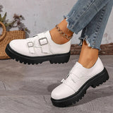 Fashion Double Buckle Platform Loafers Women British Style Thick Bottom Pu Leather Shoes Woman Comfort Round Toe Student Shoes