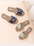 Breathable Indoor Linen Slippers For Women Men Home Floor Shoes Chinese Style Emrobidery Anti-slip Couples House Bedroom Slides