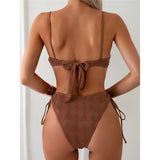Wrinkled Underwired Knotted High Cut Bikini Female Swimsuit Women Swimwear Two-Pieces Bikini Set Bather Bathing Suit Swim V5807