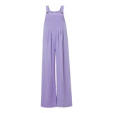 Women Fashion Jumpsuits Sleeveless Buttons Suspender Wide Leg Pant Overalls with Pockets Casual Loose Romper Streetwear