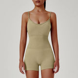 Solid Color Cross Back One Piece Yoga Shorts - Comfortable Cropped Yoga Jumpsuit for Women