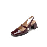 NASBAVI Fashion Women Pumps Slingback Sandals Square Toe Patent Leather Block High Heeled Mary Jane Shoes Ladies Gold Silver
