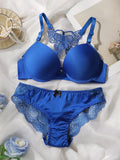 blue embroidery set 2-piece set of sexy Front button bra beautiful back butterfly fashion bra push up women's set  A2120
