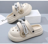 Women Summer Sandals Lace-up Style 2 Way to Wear Couples Fashion Platform Clogs Soft EVA Thick Sole Men Beach Street Slippers
