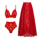 Sexy One Piece Swimsuit With Cover Up Women Bikini 2025 Swimwear Female Swimming Suit Long Skirt Red Biquini Bodysuit Beachwear