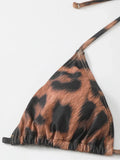 XS - XL Halter Leopard Beach Cover Up Bikini Women Swimwear Female Swimsuit Three-pieces Bikini Set Mini Micro Bathing Suit Swim