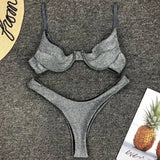 Glitter Sparkling Underwired V-Bar Bikini Women Swimsuit Female Swimwear Two-pieces Bikini Set Micro Thong Bathing Suit Swim