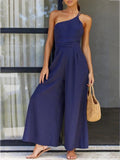 Foridol Waist Folds Backless Double Strap Casual Wide Leg Jumpsuit Long Pants Green 2025 New Female Loose  Jumpsuit
