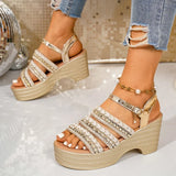 2026 Summer Chunky Heeled Gladiator Sandals Women Ankle Buckle Gold Platform Sandles Woman Plus Size 43 Bohemian Sandalias Mujer