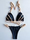 Patchwork Halter High Cut Knitted Bikini Women Swimwear Female Swimsuit Two-pieces Bikini Set Brazilian Bather Bathing Suit Swim