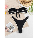 Bandeau Splicing Metal Ring Brazilian Bikini Women Swimwear Female Swimsuit Two-Pieces Bikini Set Bather Bathing Suit Swim V5651