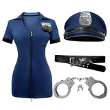 Sexy Cosplay Policewoman Midnight Uniform SM Zipper Bodysuits Solid Color Deep V Short Sleeved Wrap Hip Bodysuits Charming K0JQ