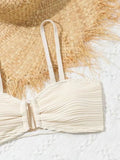 Sexy Black Beige Mesh Skirt 3 Piece Bikini Set 2025 Women Summer Metal U Wire Push Up Swimwear Bathing Suit Holiday Swimsuit