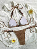 Wrinkled Halter Strappy Bikini Women Swimwear Female Swimsuit Two-pieces Bikini Set High Cut Bather Bathing Suit Swim Beachwear