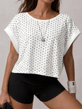 Summer Back Hollow Out Yoga T Shirts Women Polka Dot Print Short Sleeve Loose Sports Cover Up Breathable Training Fitness Tops