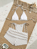 With Shorts Polka Dot Halter Mini Micro Thong Bikini Female Swimsuit Women Swimwear Three-pieces Bikini Set Bathing Suit Swim