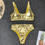 Shiny PU Faux Leather Women Swimwear One Piece Swimsuit Female Monokini High Cut Bikini Set Bathing Suit Swim Beachwear Bodysuit