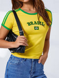 Summer Women's Casual T-shirt Short Sleeve Round Neck Slim Fit Cropped Tee Tops Shirts Streetwear