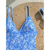 S - XL Flower Floral V Neck One Piece Swimsuit Women Swimwear Female Monikini High Cut Leg Padded Bather Bathing Suit Swim V8079